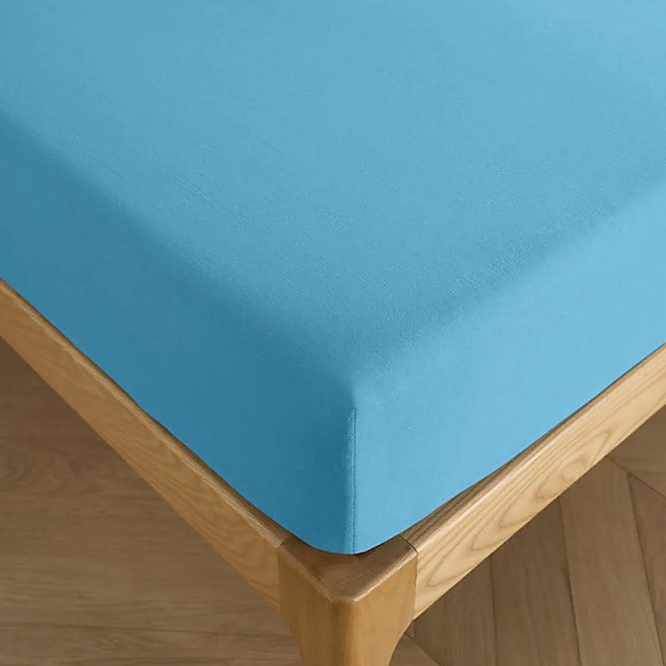 Coton Pur Drap housse 200 x 200 cm bonnet 30 cm "Prémium" pour lit 2 places King Size - Prémium Cyan Outlet