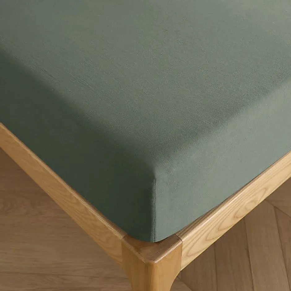 Coton Pur Drap housse 140 x 190 cm bonnet 30 cm "Prémium" pour lit 2 places - Prémium Romarin Outlet