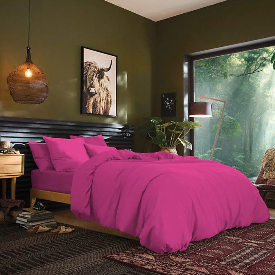 Coton Pur Drap housse 160 x 200 cm bonnet 30 cm "Prémium" pour lit 2 places - Prémium Magenta