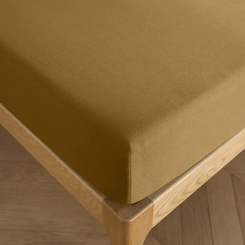 Coton Pur Drap housse 90 x 190 cm bonnet 30 cm "Prémium" pour lit 1 place - Prémium Caramel Outlet