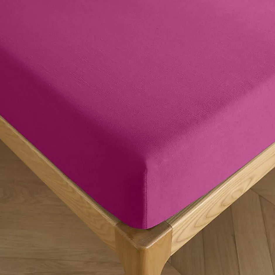 Coton Pur Drap housse 180 x 200 cm bonnet 30 cm "Prémium" pour lit 2 places King Size - Prémium Magenta Best
