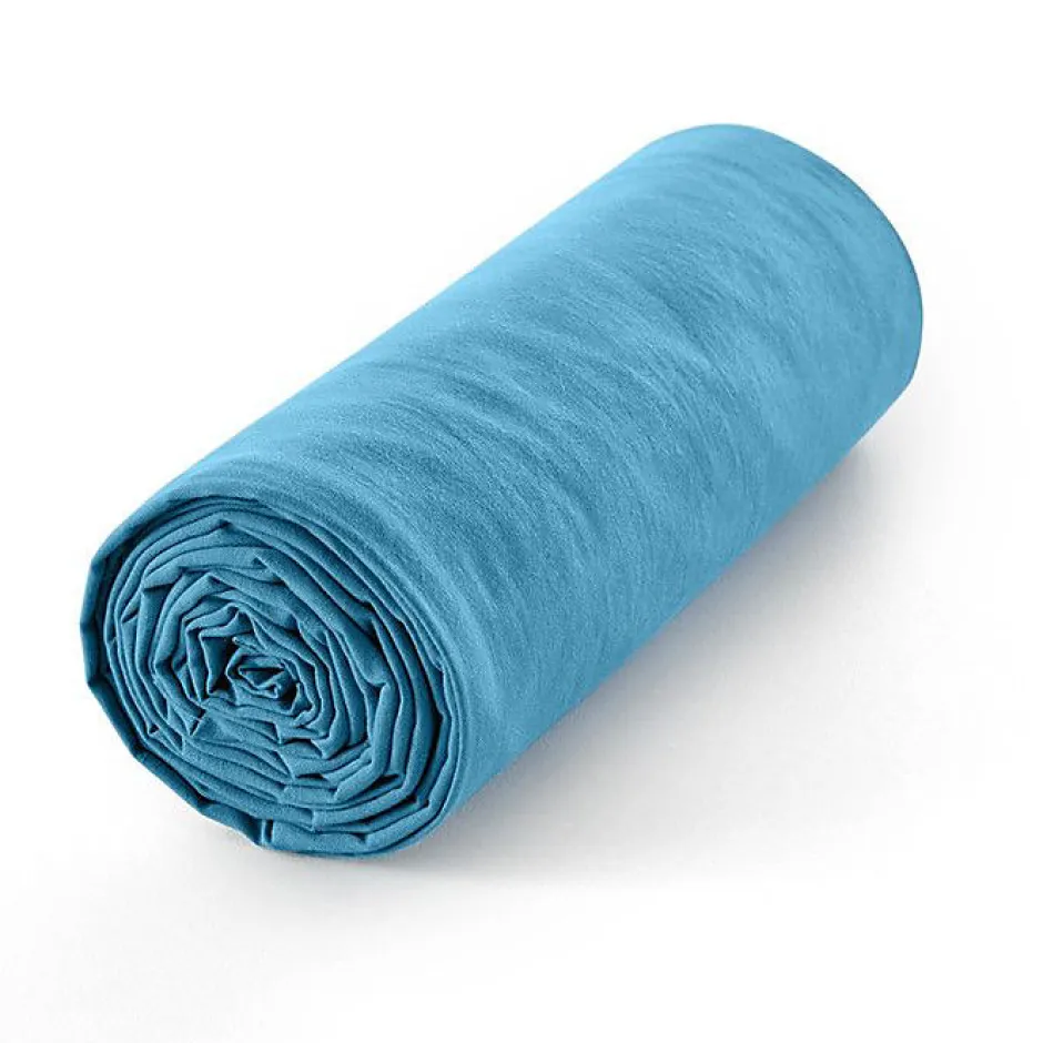 Coton Pur Drap housse 160 x 200 cm bonnet 30 cm "Prémium" pour lit 2 places - Prémium Cyan