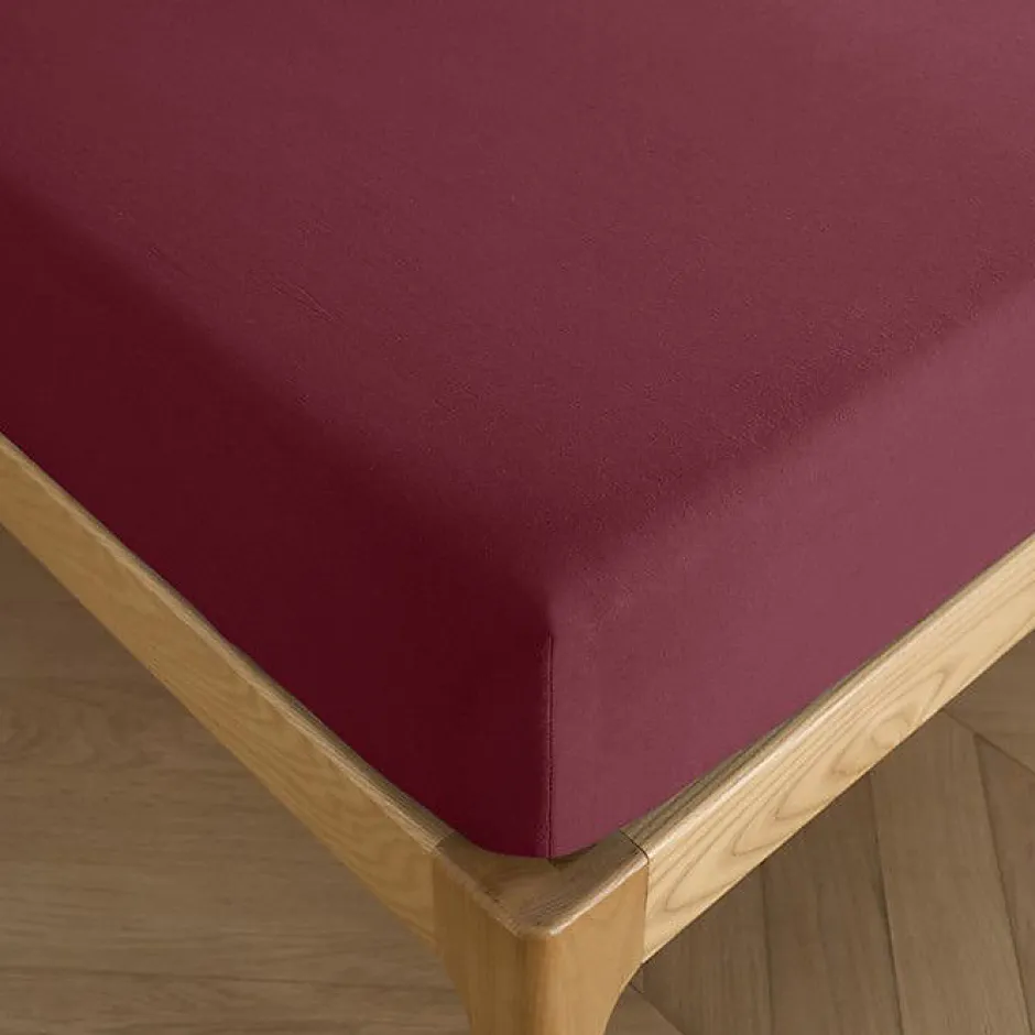 Coton Pur Drap housse 90 x 190 cm bonnet 30 cm "Prémium" pour lit 1 place - Prémium Grenat