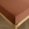 Coton Pur Drap housse 90 x 190 cm bonnet 30 cm "Prémium" pour lit 1 place - Prémium Paprika Outlet