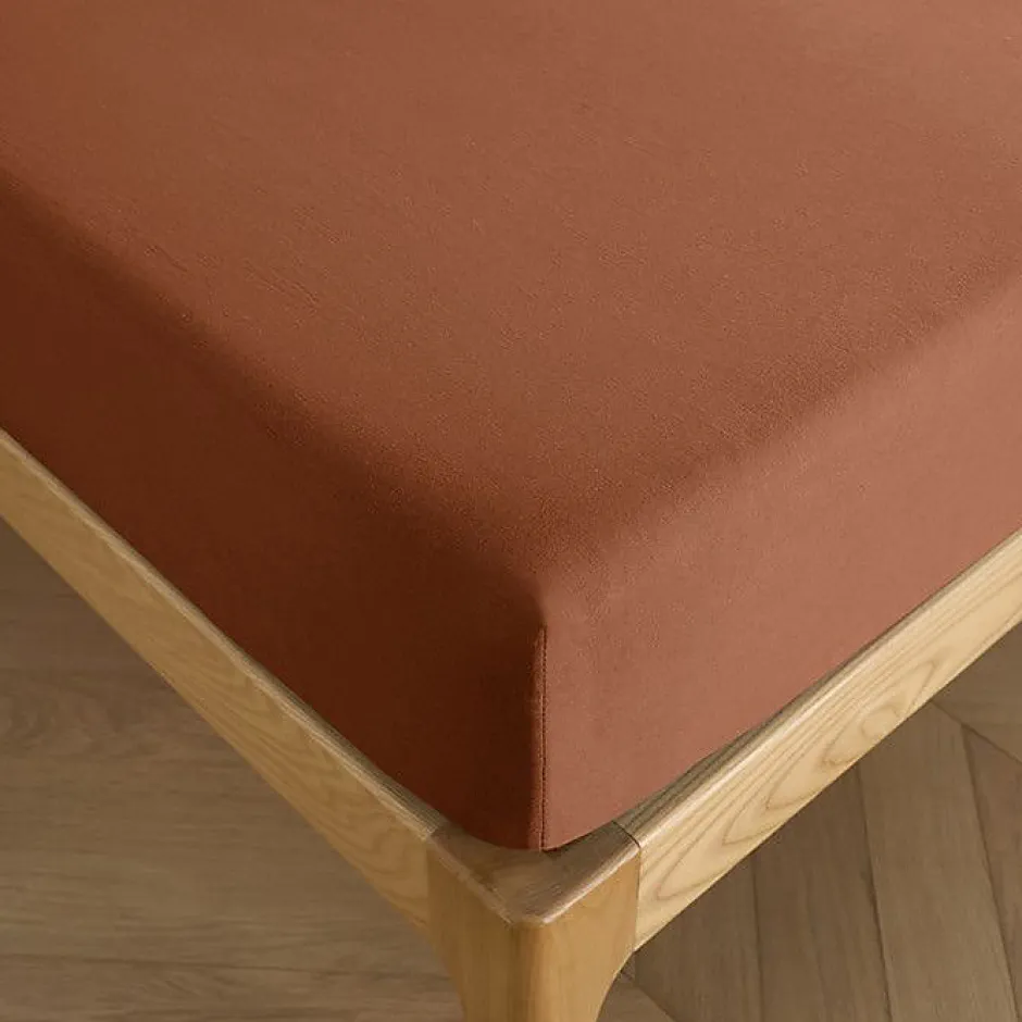 Coton Pur Drap housse 90 x 190 cm bonnet 30 cm "Prémium" pour lit 1 place - Prémium Paprika Outlet