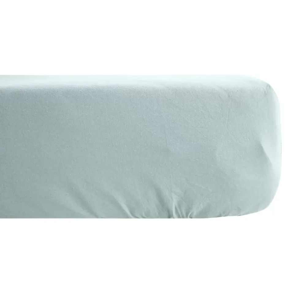 Linnea Drap housse CONCERTO satin de coton 140x200 cm bonnet 35 cm uni vert Lichen Outlet