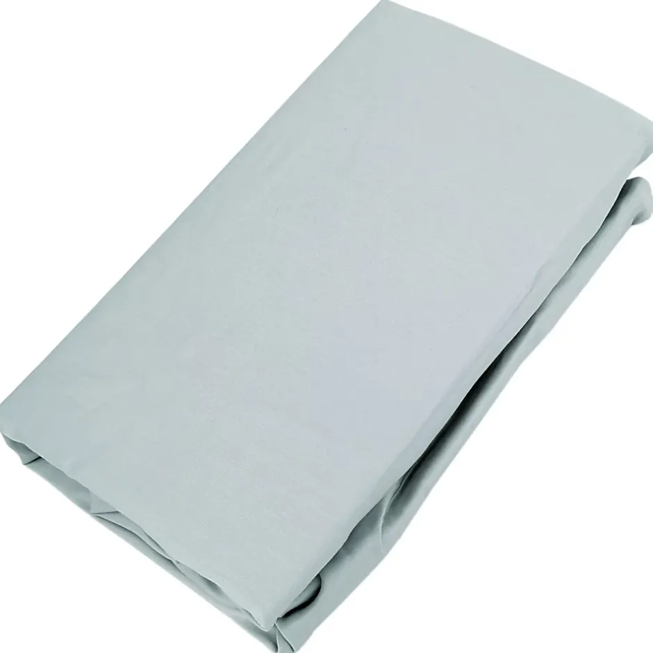 Linnea Drap housse CONCERTO satin de coton 140x200 cm bonnet 35 cm uni vert Lichen Outlet