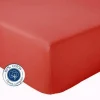 Tradilinge Drap Housse coton bonnet 23 cm fabriqué en France (160x190 cm - Rouge Orangé)