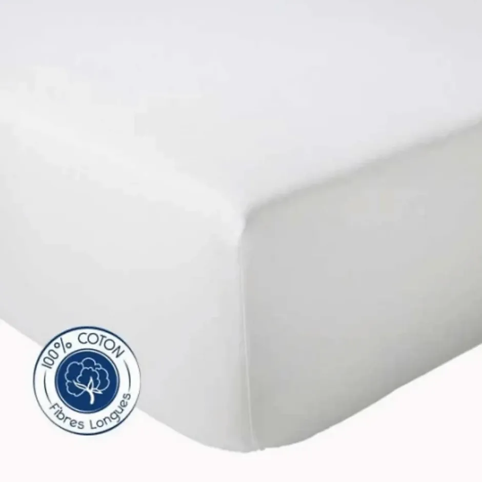 Tradilinge Drap Housse coton bonnet 23 cm fabriqué en France (90x190 cm - Blanc) Online