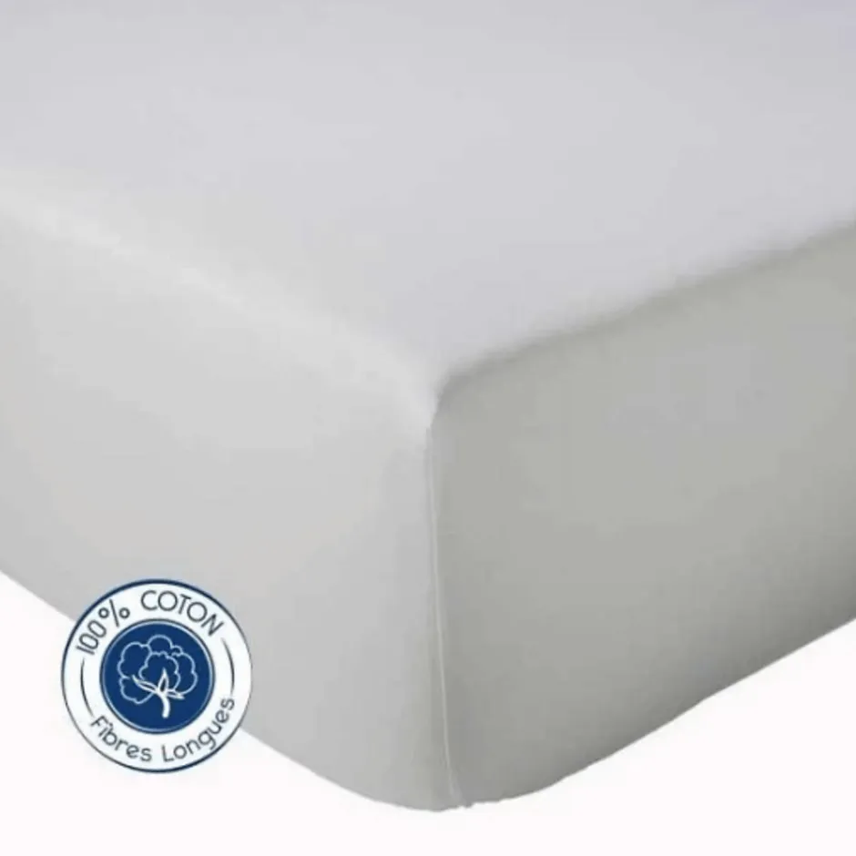 Tradilinge Drap Housse coton bonnet 23 cm fabriqué en France (180x190 cm - Gris Galet)