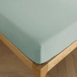Sleep Retreat Drap housse "Drift" pur coton teint lavé 57 fils/cm² toutes dimensions - Vert - 180 x 200 cm bonnet de 30 cm