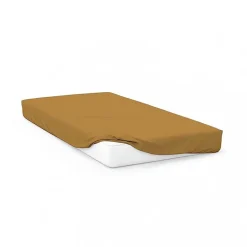 Soleil D'Ocre Drap housse en coton 57 fils 90x190 cm UNI moutarde, par Discount