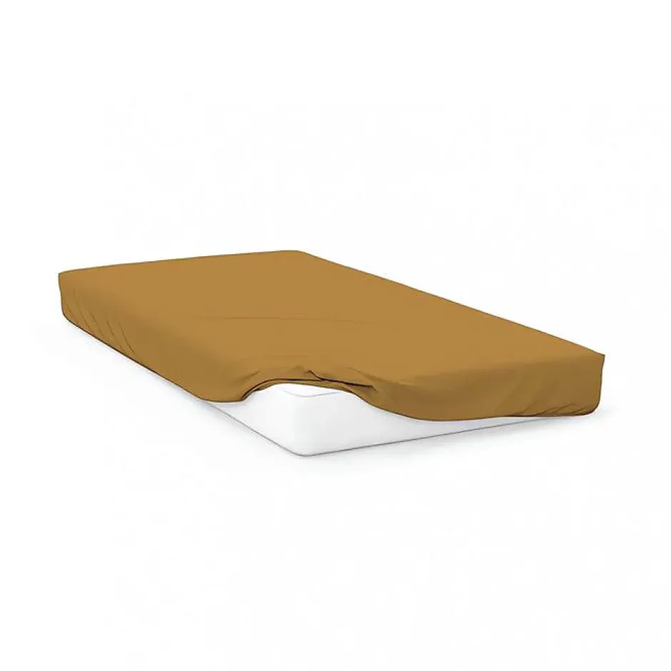 Soleil D'Ocre Drap housse en coton 57 fils 90x190 cm UNI moutarde, par Discount
