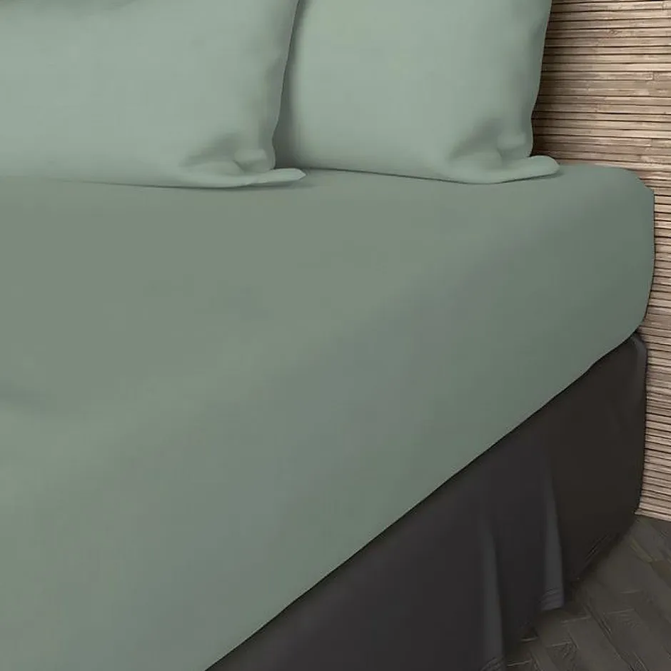 Soleil D'Ocre Drap housse en coton 57 fils 200x200 cm UNI vert d'eau, par