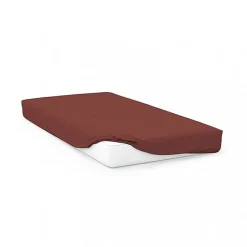 Soleil D'Ocre Drap housse en coton 57 fils 90x190 cm UNI brique, par