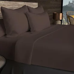Soleil D'Ocre Drap housse en coton 57 fils 90x190 cm UNI brun, par