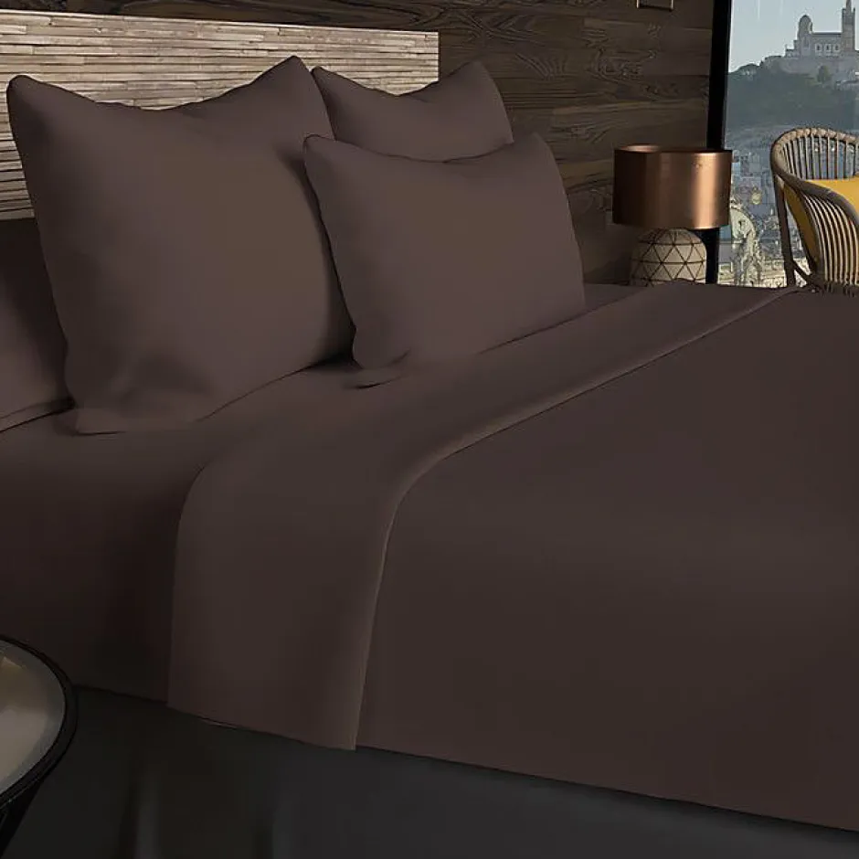 Soleil D'Ocre Drap housse en coton 57 fils 90x200 cm UNI brun, par New