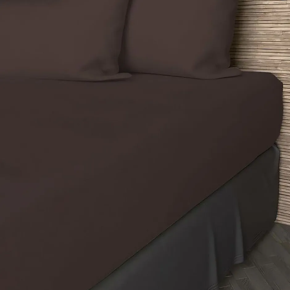 Soleil D'Ocre Drap housse en coton 57 fils 90x200 cm UNI brun, par New