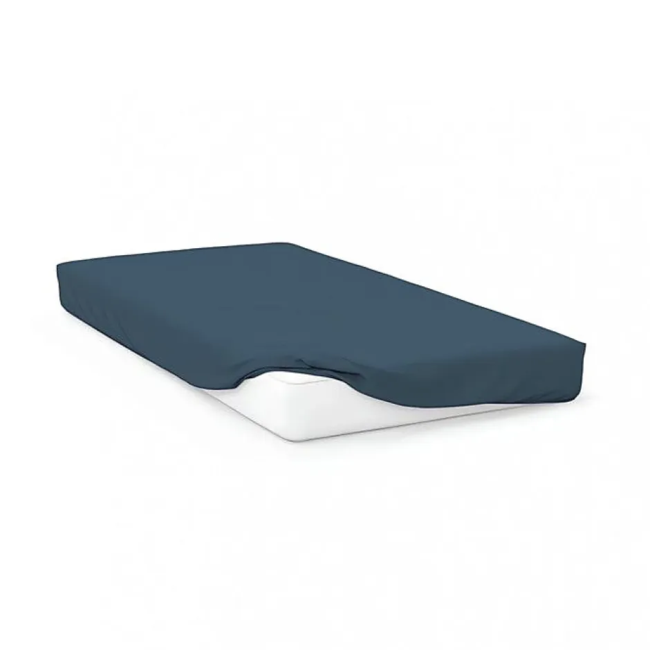 Soleil D'Ocre Drap housse en coton 57 fils 140x200 cm UNI bleu canard, par Outlet