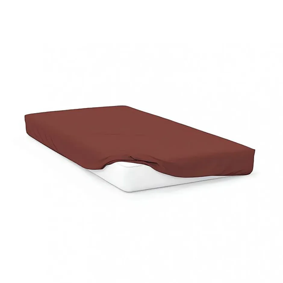 Soleil D'Ocre Drap housse en coton 57 fils 160x200 cm UNI brique, par New