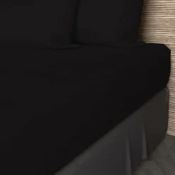 Soleil D'Ocre Drap housse en coton 57 fils 140x190 cm UNI noir, par
