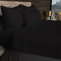 Soleil D'Ocre Drap housse en coton 57 fils 140x190 cm UNI noir, par