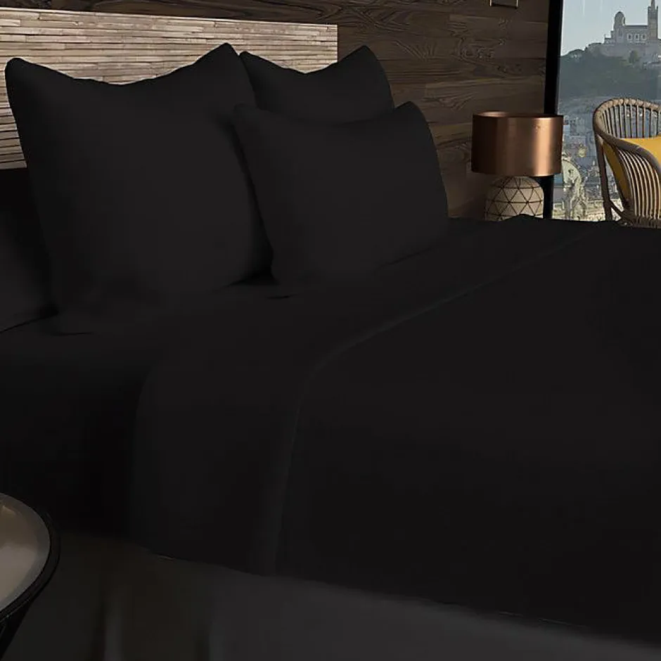 Soleil D'Ocre Drap housse en coton 57 fils 140x190 cm UNI noir, par