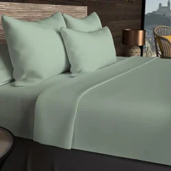 Soleil D'Ocre Drap housse en coton 57 fils 140x190 cm UNI vert d'eau, par