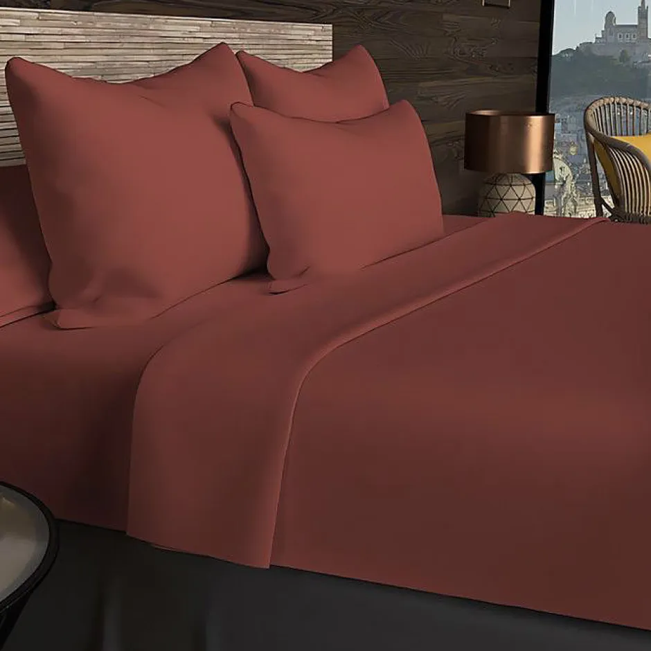 Soleil D'Ocre Drap housse en coton 57 fils 200x200 cm UNI brique, par