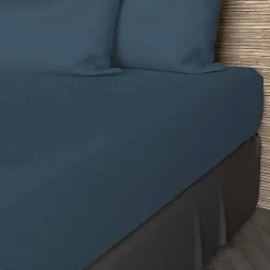 Soleil D'Ocre Drap housse en coton 57 fils 140x190 cm UNI bleu canard, par Discount