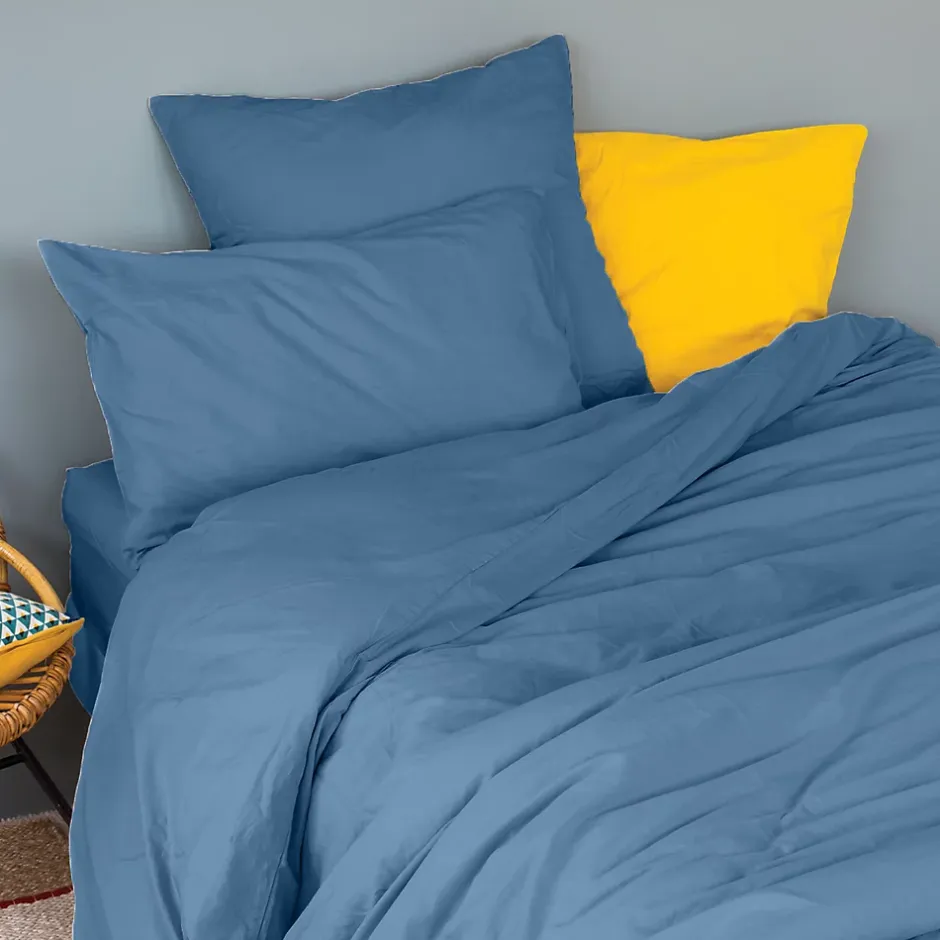 Toison d'Or Drap housse en coton Lavé (90x190 cm - Bleu) Online