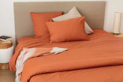 Toison d'Or Drap housse en coton Lavé (160x200 cm - Terracotta)