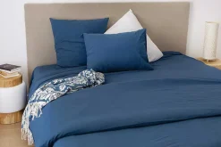 Toison d'Or Drap housse en coton Lavé (140x190 cm - Bleu Pétrole) Outlet