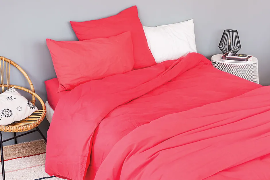Toison d'Or Drap housse en coton Lavé (90x190 cm - Rouge)