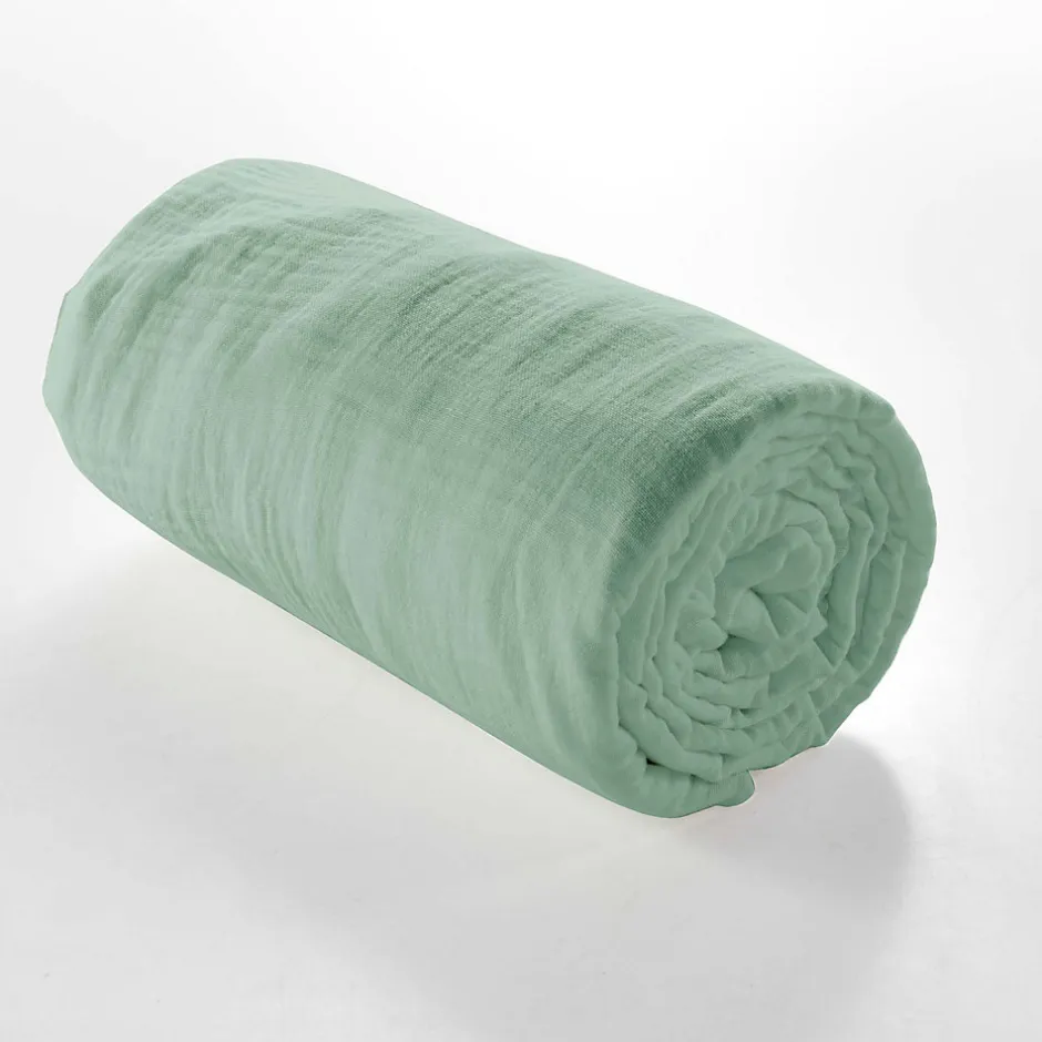 Douceur D'Intérieur Drap Housse en gaze de coton (160x200 cm - Sauge)