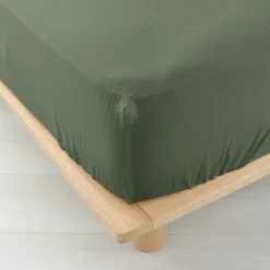Douceur D'Intérieur Drap Housse en gaze de coton (160x200 cm - Sauge)
