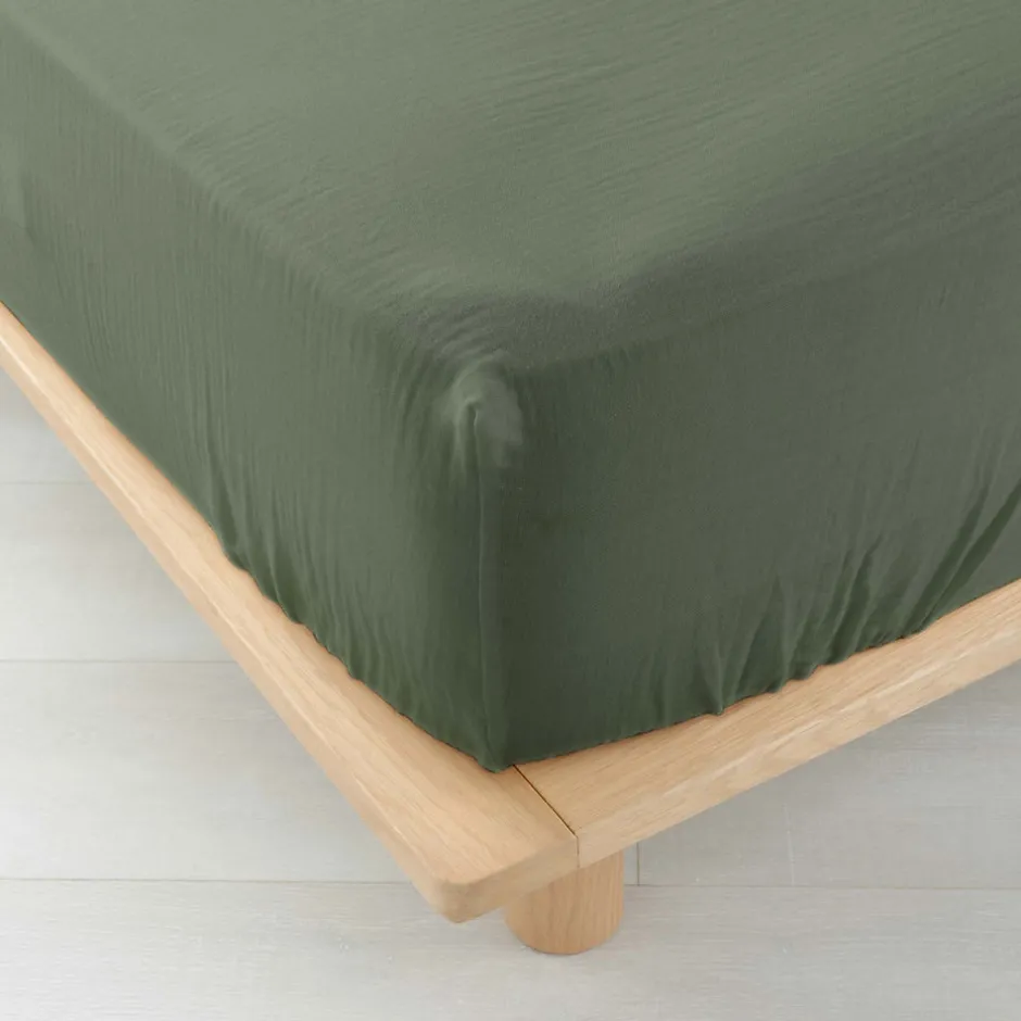 Douceur D'Intérieur Drap Housse en gaze de coton (160x200 cm - Sauge)