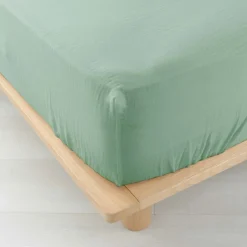 Douceur D'Intérieur Drap Housse en gaze de coton (160x200 cm - Sauge)