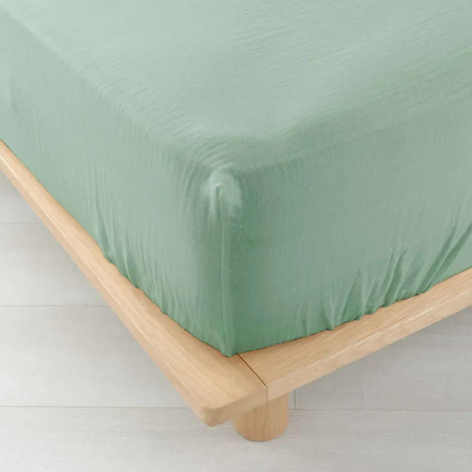 Douceur D'Intérieur Drap Housse en gaze de coton (160x200 cm - Sauge)