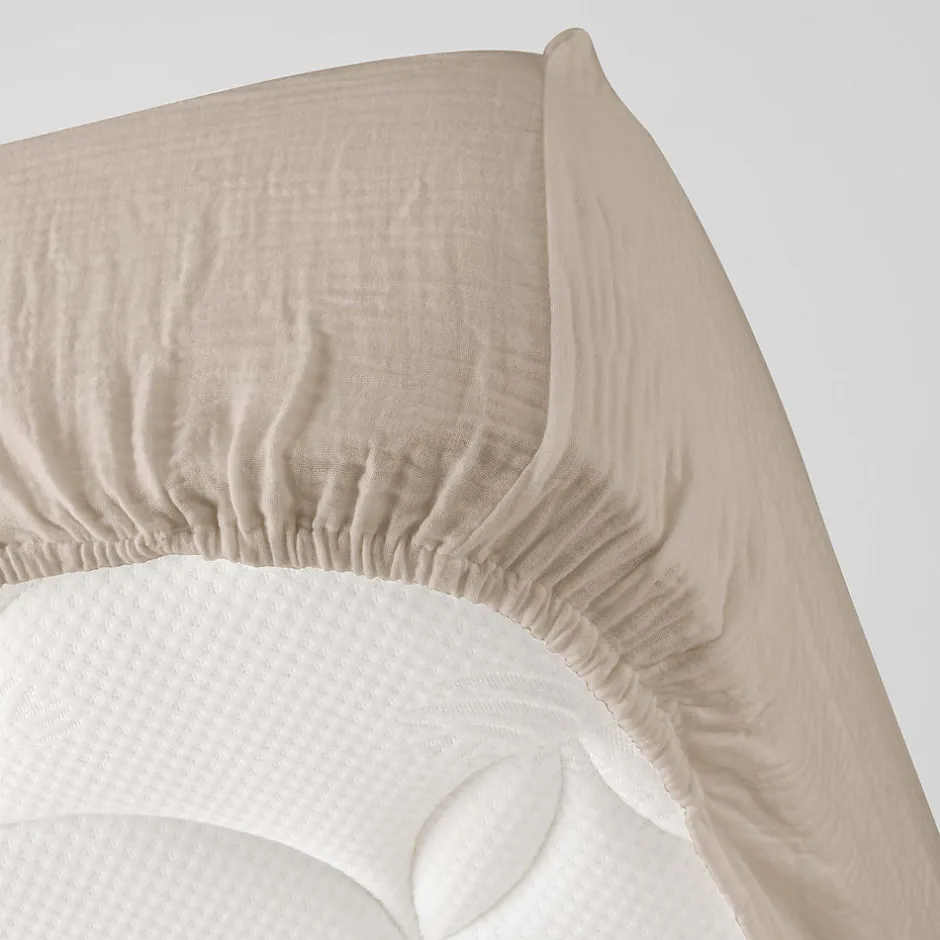 Douceur D'Intérieur Drap Housse en gaze de coton (160x200 cm - Sable)