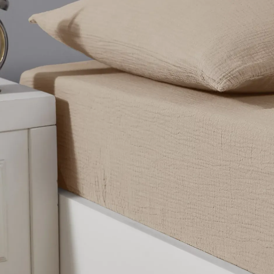 Sensei Maison Drap housse en gaze de coton bonnet 30 cm Sable 160x200 cm LOFT