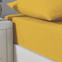 Sensei Maison Drap housse en gaze de coton bonnet 30 cm Miel 80x200 cm LOFT