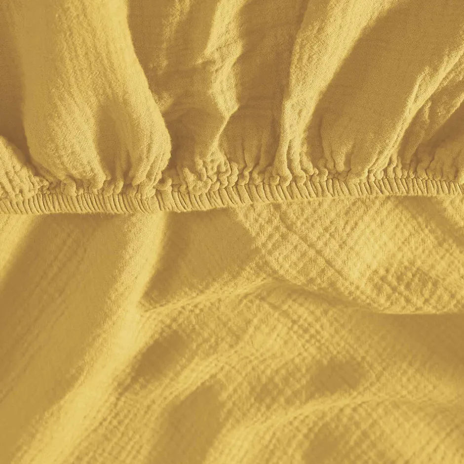 Sensei Maison Drap housse en gaze de coton bonnet 30 cm Miel 80x200 cm LOFT