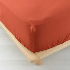 Douceur D'Intérieur Drap Housse en gaze de coton (140x190 cm - Terracotta) Best