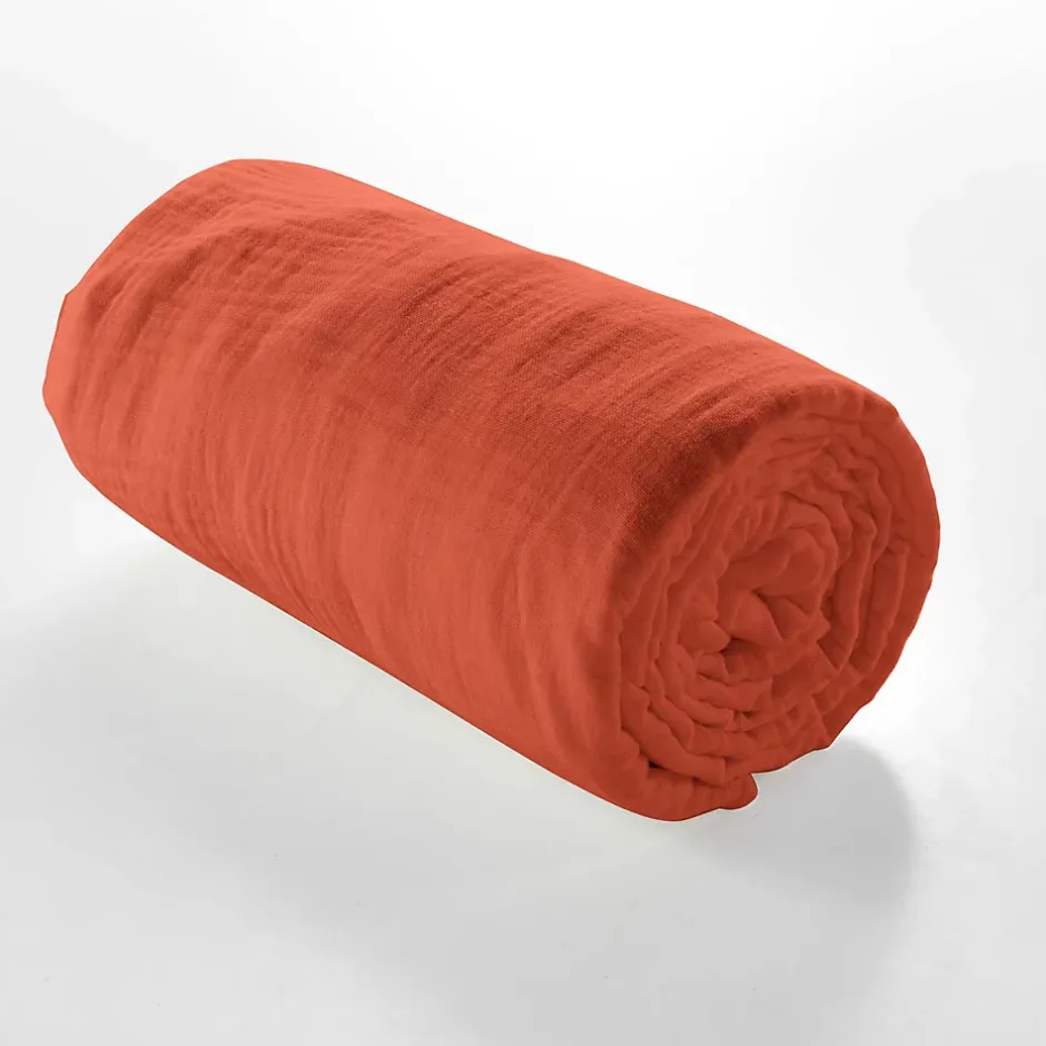 Douceur D'Intérieur Drap Housse en gaze de coton (140x190 cm - Terracotta) Best
