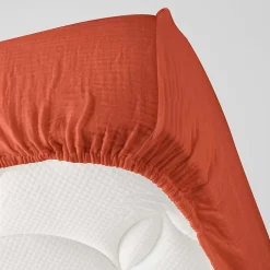 Douceur D'Intérieur Drap Housse en gaze de coton (140x190 cm - Terracotta) Best