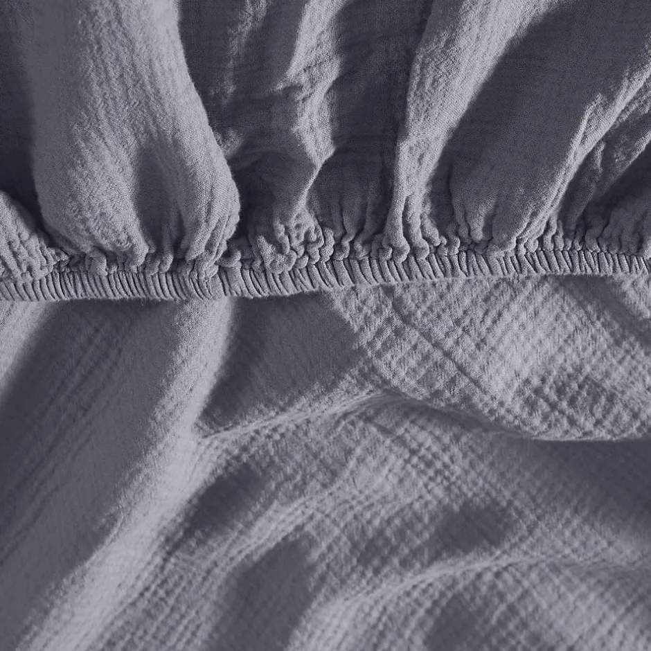 Sensei Maison Drap housse en gaze de coton bonnet 30 cm Ardoise 160x200 cm LOFT