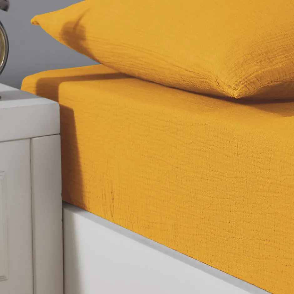 Sensei Maison Drap housse en gaze de coton bonnet 30 cm Caramel 180x200 cm LOFT