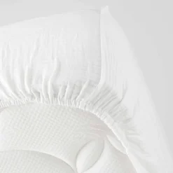 Douceur D'Intérieur Drap Housse en gaze de coton (140x190 cm - Blanc)