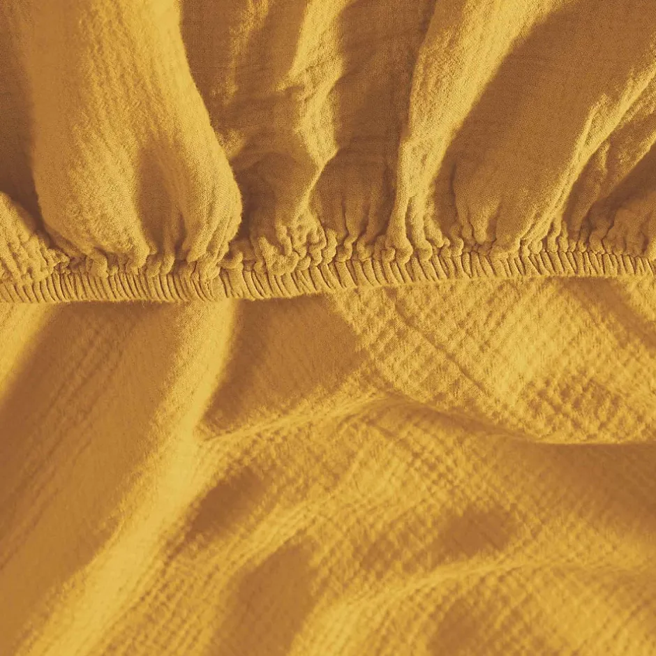 Sensei Maison Drap housse en gaze de coton bonnet 30 cm Caramel 80x200 cm LOFT Online